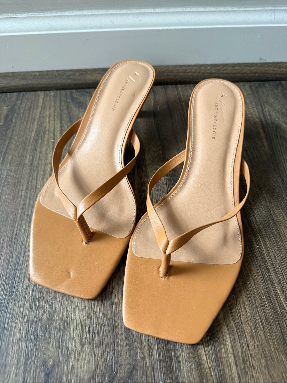 Anthropologie Tan Square-Toe Kitten Heel